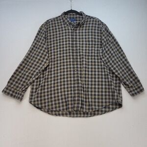Towncraft Flannel Shirt Mens XL Blue Yellow Plaid Button Down 100% Cotton‎